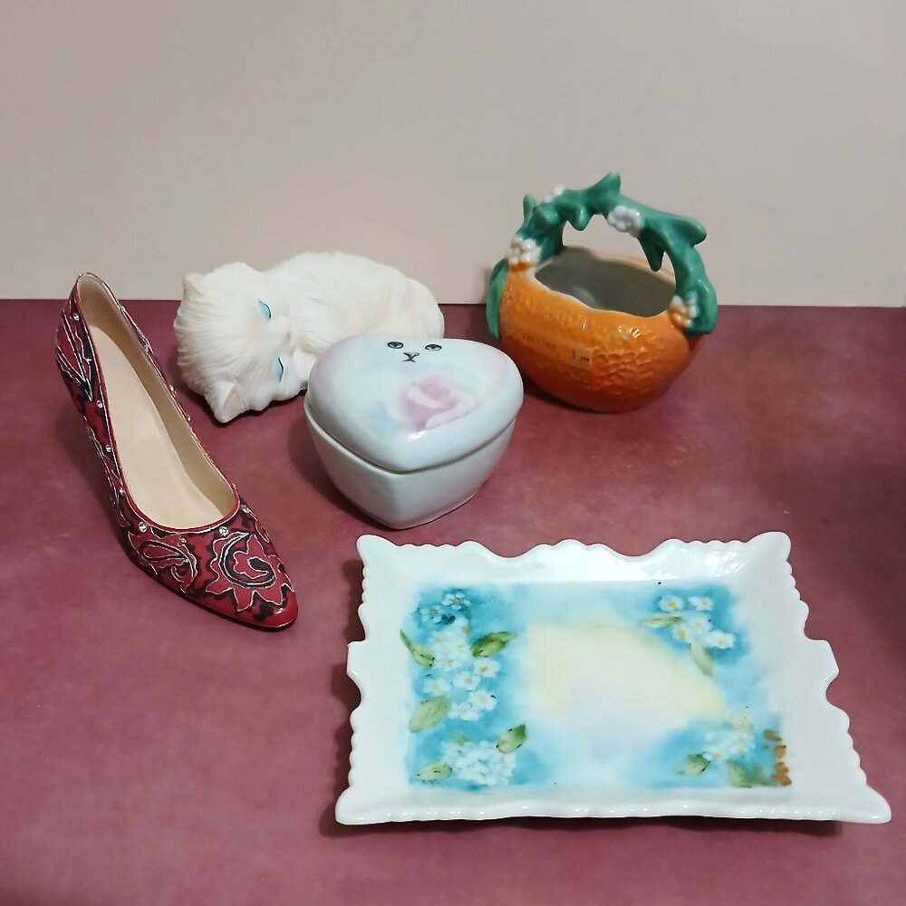 Little Bitty Pretty Ones-Collection of Trinket Dishes & Persian Cat Figure
